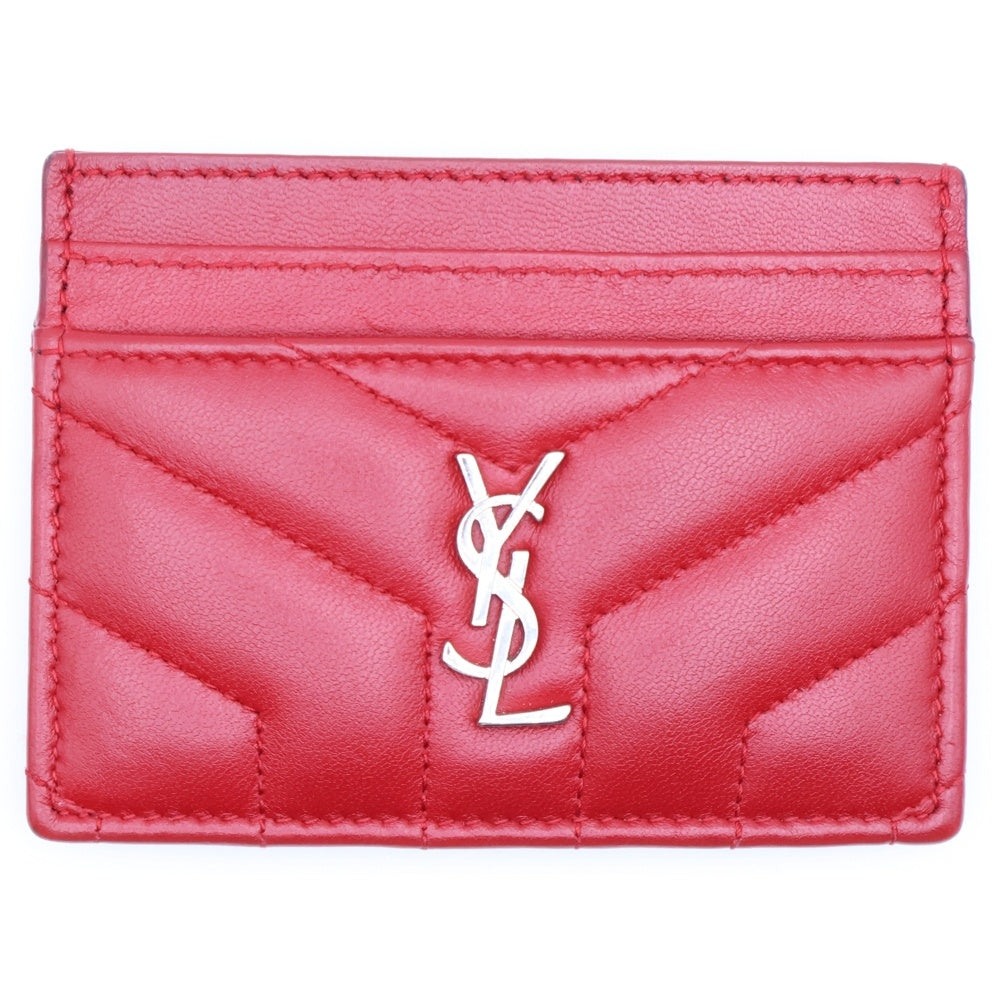 SAINT LAURENT PARIS(サンローランパリ) YSLロゴプレート レザーカードケース コンパクトウォレット 財布 レッド 423291