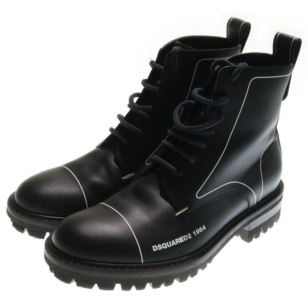DSQUARED2(ディースクエアード) Flat Lace-UP Ankle Boots フラット レースアップ アンクル レザーブーツ ハイカットシューズ ブラック