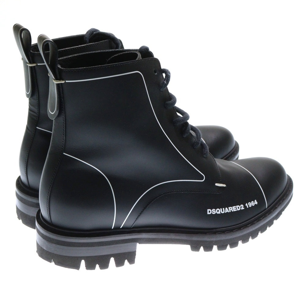 DSQUARED2(ディースクエアード) Flat Lace-UP Ankle Boots フラット レースアップ アンクル レザーブーツ ハイカットシューズ ブラック