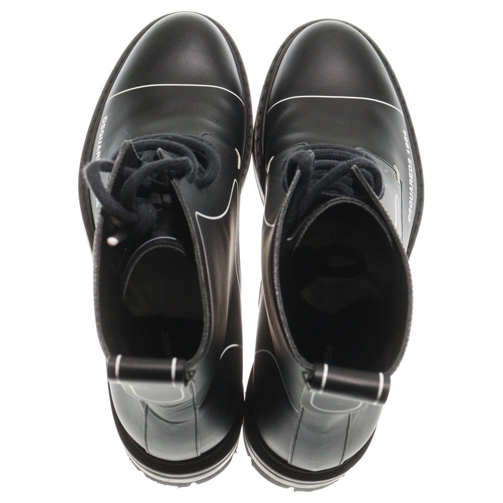 DSQUARED2(ディースクエアード) Flat Lace-UP Ankle Boots フラット レースアップ アンクル レザーブーツ ハイカットシューズ ブラック