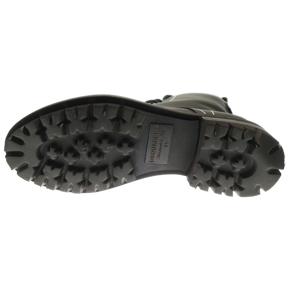 DSQUARED2(ディースクエアード) Flat Lace-UP Ankle Boots フラット レースアップ アンクル レザーブーツ ハイカットシューズ ブラック