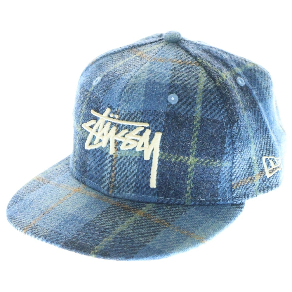 STUSSY(ステューシー) ×HARRIS TWEED ×NEW ERA 59FIFTY ハリスツイード ニューエラ チェック キャップ 帽子 ブルー