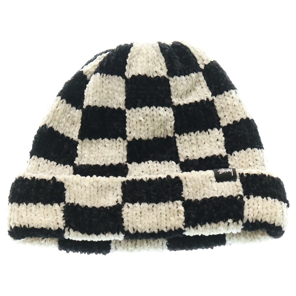 STUSSY(ステューシー) 22AW CROCHET CHECKERED BEANIE クロケットチェックド ビーニー 帽子 ブラック/ホワイト