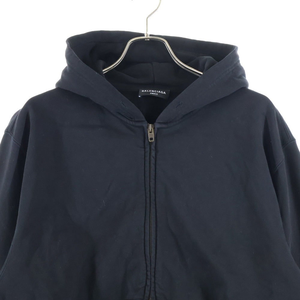 BALENCIAGA(バレンシアガ) 22SS TAB WORN-OUT ZIP-UP HOODIE タブ ウォーンアウト ジップアップ フーディー パーカー ブラック 697949
