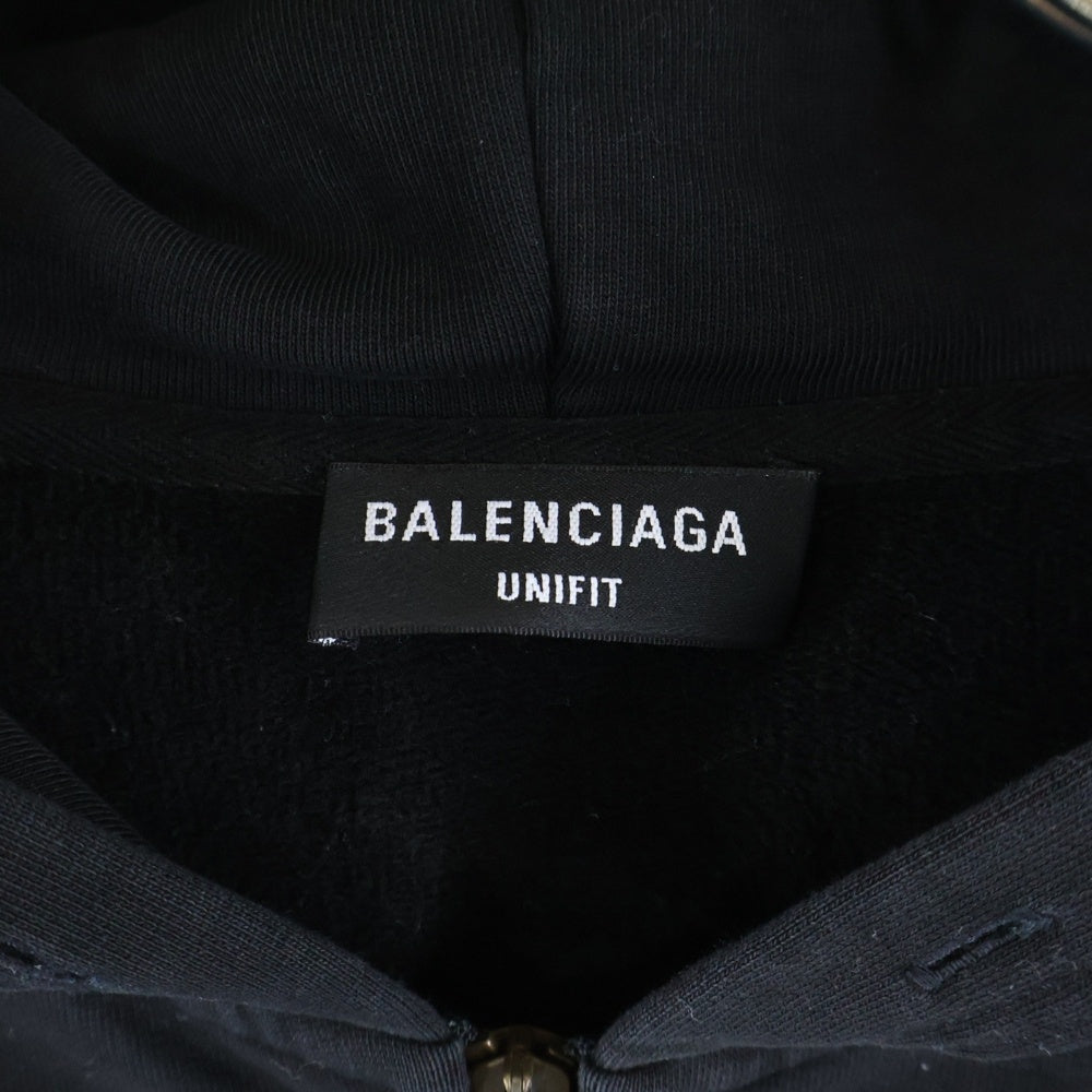 BALENCIAGA(バレンシアガ) 22SS TAB WORN-OUT ZIP-UP HOODIE タブ ウォーンアウト ジップアップ フーディー パーカー ブラック 697949