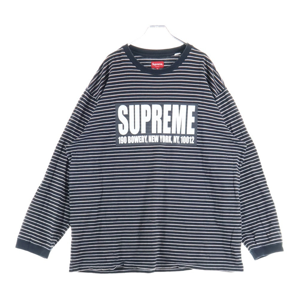 SUPREME(シュプリーム) 21SS Thin Stripe L/S Top シンストライプ フロントロゴプリント 長袖Tシャツ カットソー ブラック