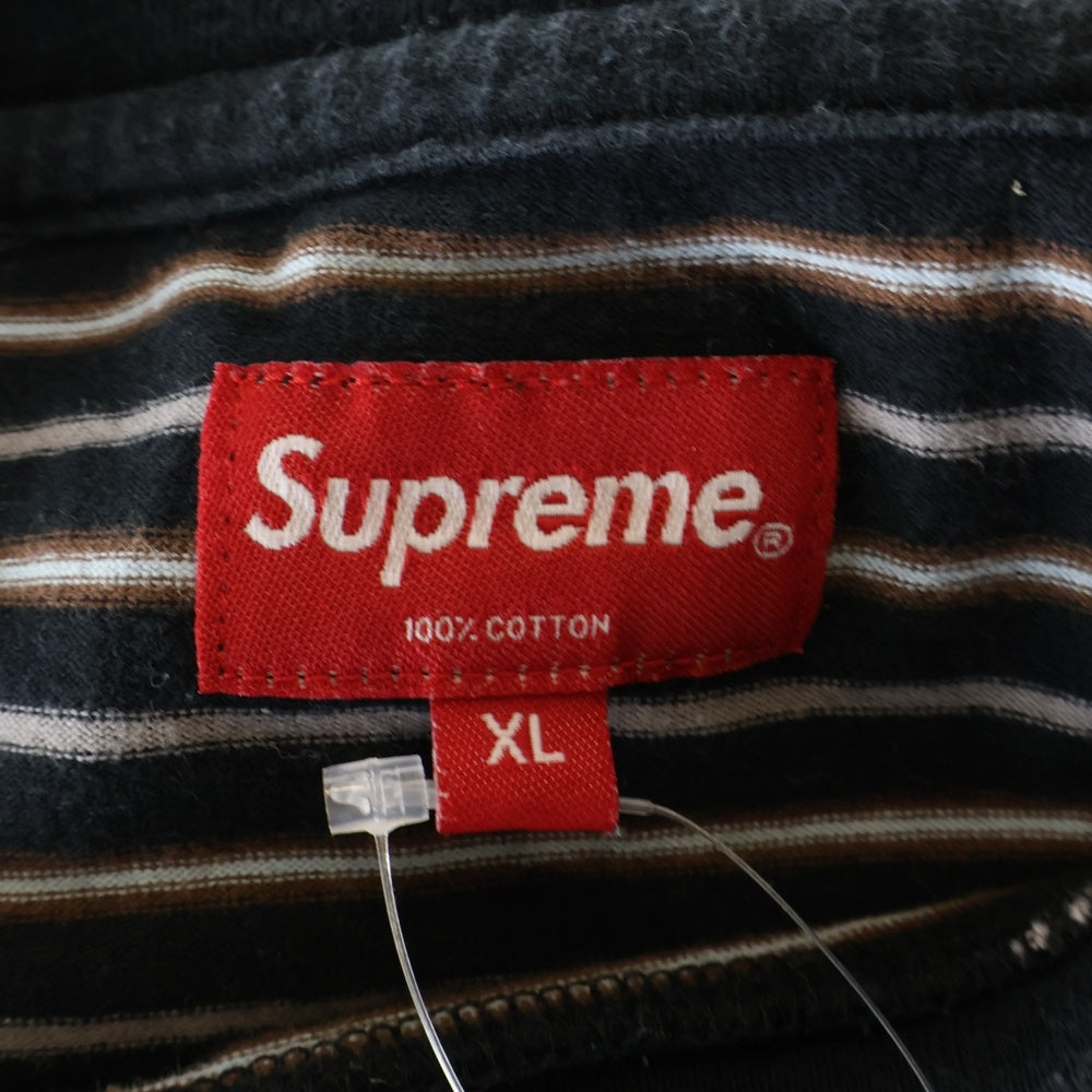 SUPREME(シュプリーム) 21SS Thin Stripe L/S Top シンストライプ フロントロゴプリント 長袖Tシャツ カットソー ブラック