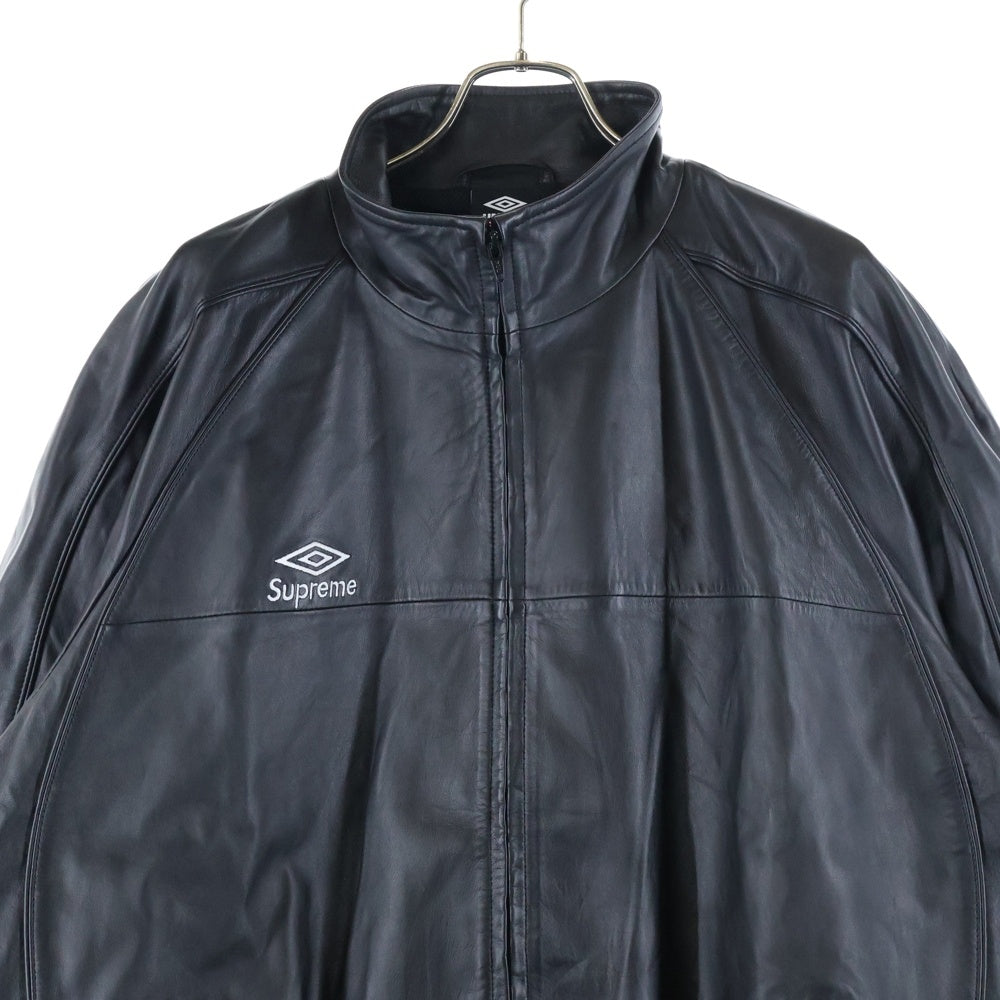 SUPREME(シュプリーム) 25AW ×UMBRO Leather Track Jacket アンブロ ロゴエンブロイダリー レザートラックジャケット ブラック