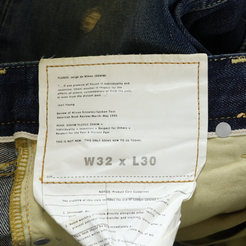 VISVIM(ヴィスヴィム) FLUXUS 03D2.5 SERGE DE NIMES パイソンパッチ ダメージ加工 セルビッチ デニムパンツ インディゴ