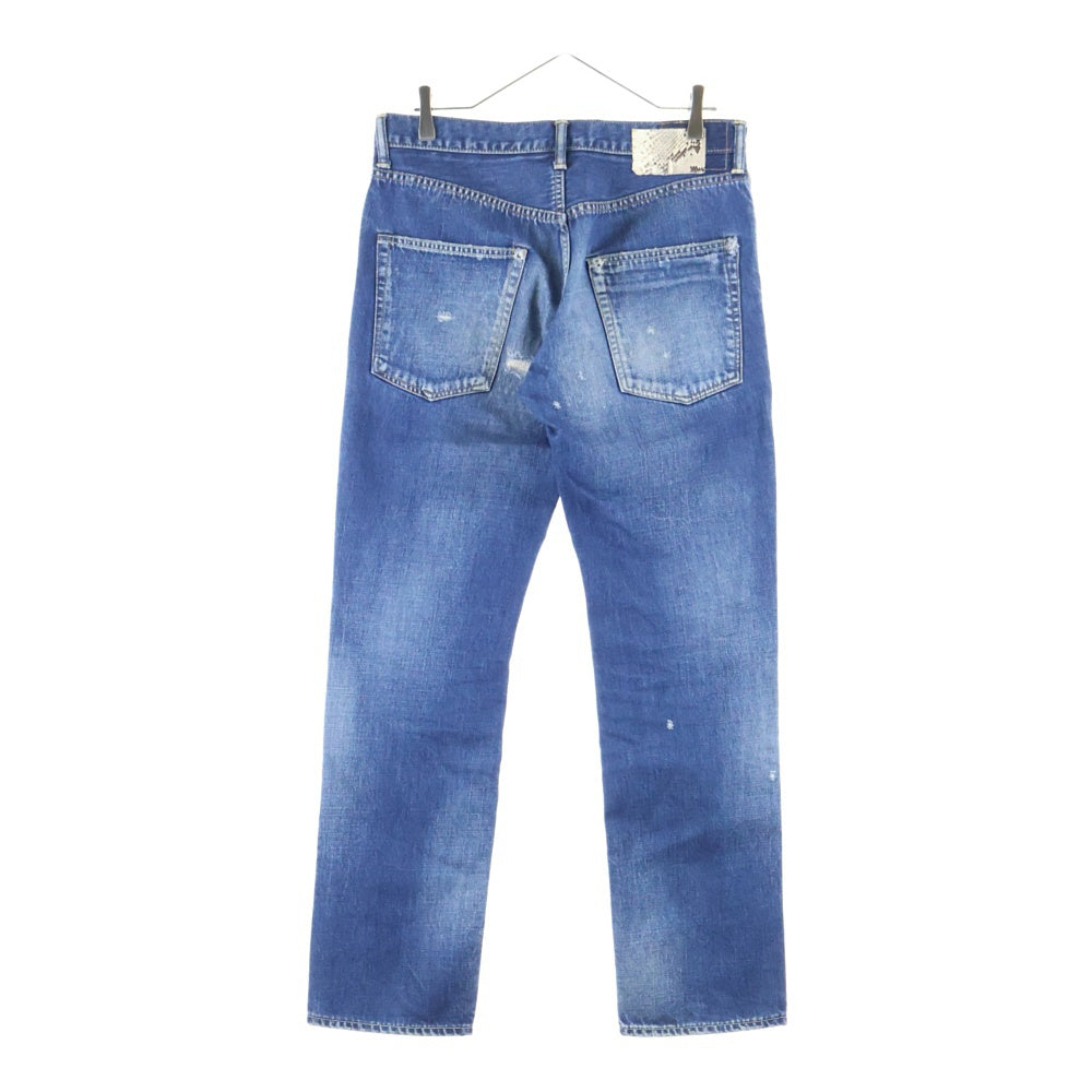 VISVIM(ヴィスヴィム) FLUXUS 03D5 SERGE DE NIMES パイソンパッチ ダメージ加工 ストレート デニムパンツ インディゴ