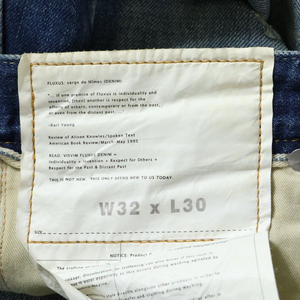 VISVIM(ヴィスヴィム) FLUXUS 05D4 SERGE DE NIMES パイソンパッチ ダメージ加工 ストレート デニムパンツ インディゴ