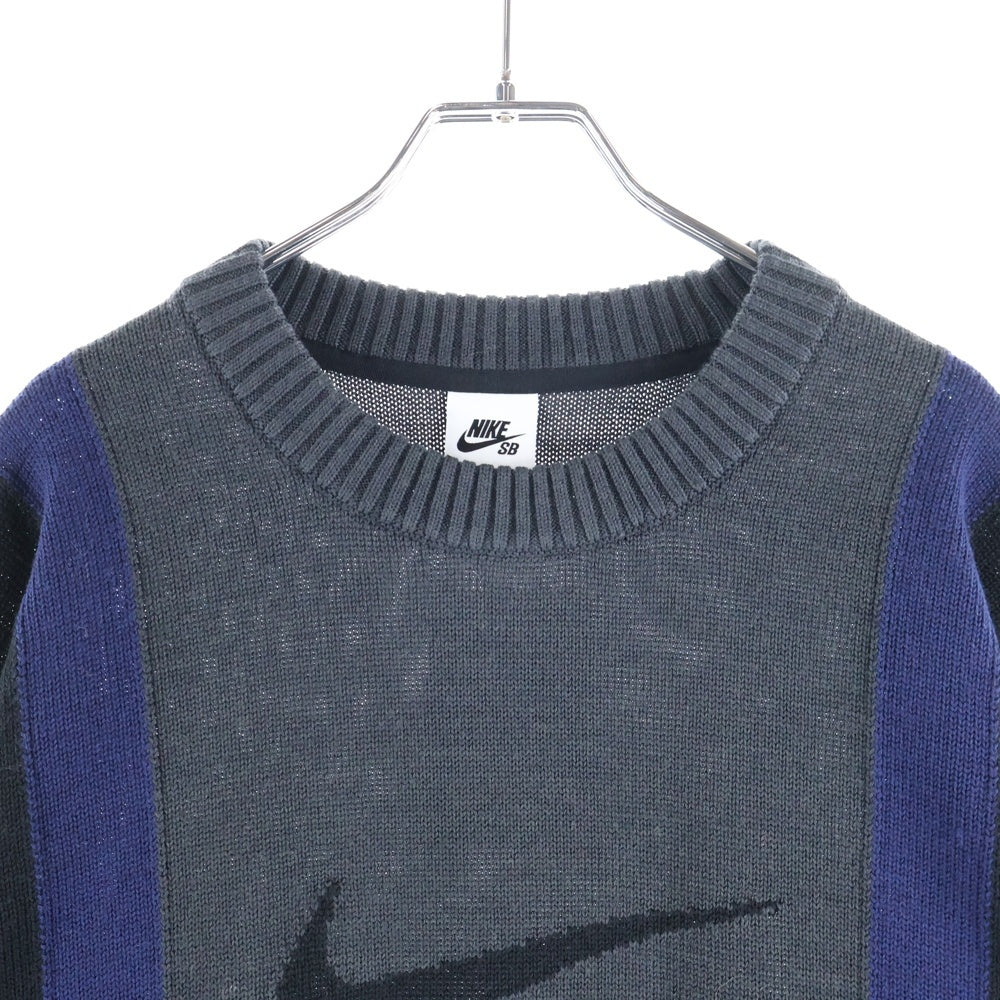 NIKE SB(ナイキエスビー) BIG SWOOSH NSW SWEATER ビッグ スウォッシュ ロゴ ポリエステル ウール ニット セーター ブラック/グレー DD0579-010