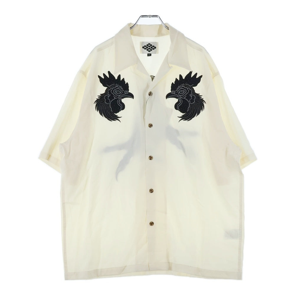 BUDSPOOL(バッズプール) ×GAKKIN 鶏 EMBROIDERY WHITE SHIRT ガッキン アート エンブロイダリー オープンカラー 半袖シャツ ホワイト