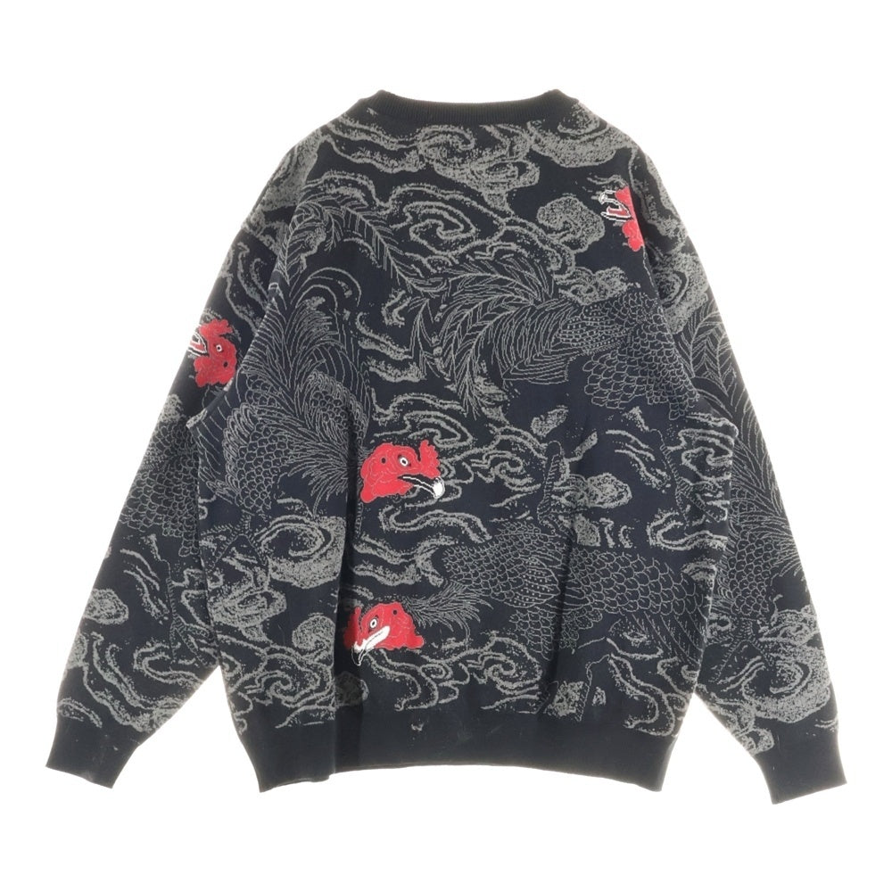 BUDSPOOL(バッズプール) ×GAKKIN 渦軍鶏 COTTON KNIT JACQUARD ガッキン コットン ジャガード クルーネック ニット セーター ブラック