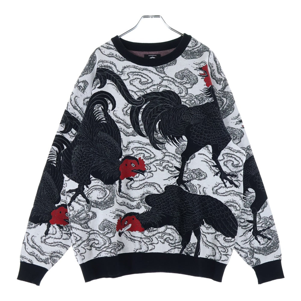 BUDSPOOL(バッズプール) ×GAKKIN 渦軍鶏 COTTON KNIT JACQUARD ガッキン コットン ジャガード クルーネック ニット セーター ホワイト