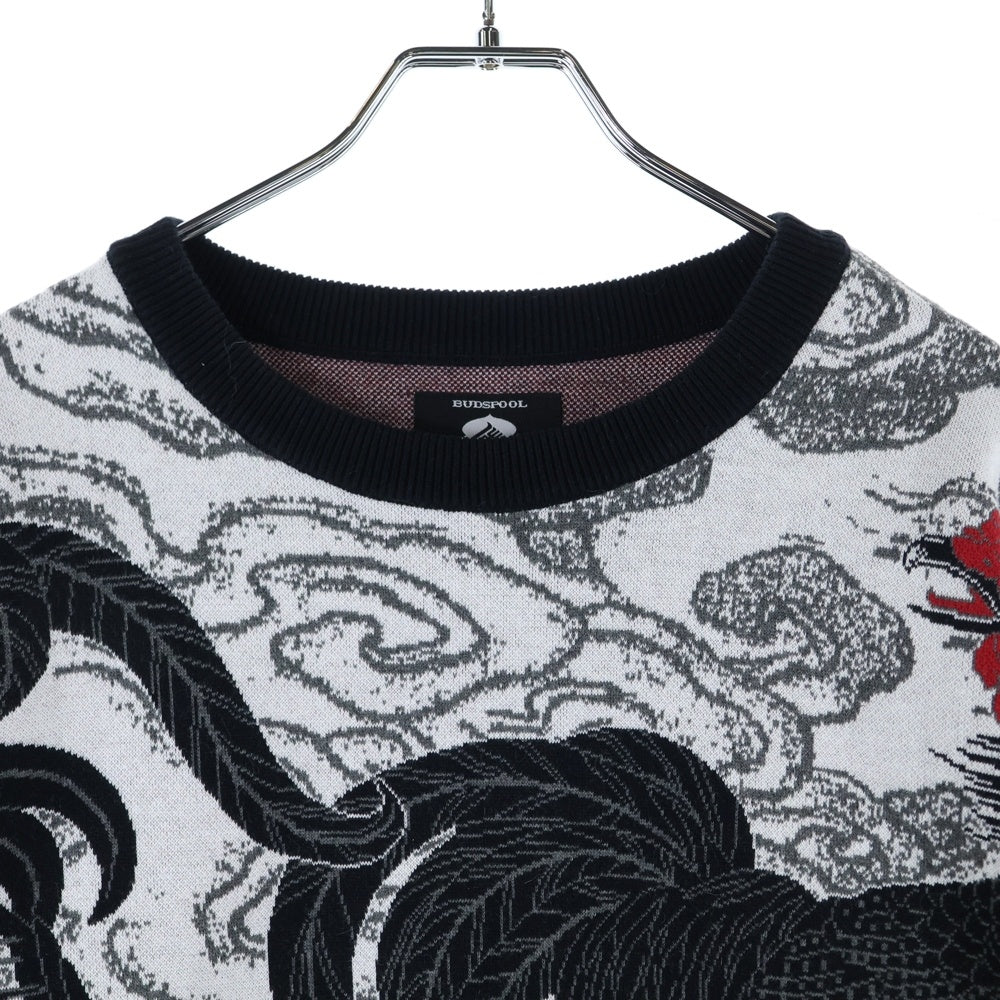 BUDSPOOL(バッズプール) ×GAKKIN 渦軍鶏 COTTON KNIT JACQUARD ガッキン コットン ジャガード クルーネック ニット セーター ホワイト