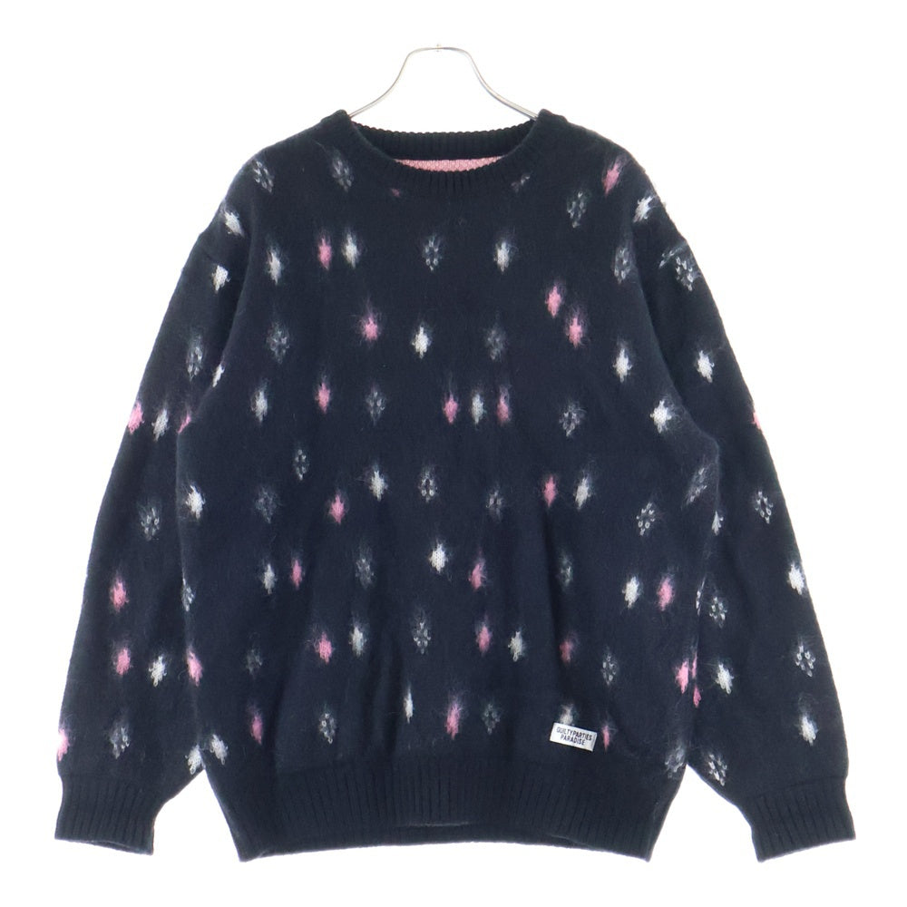WACKO MARIA(ワコマリア) 24AW DIAMOND HEAVY MOHAIAR KNIT SWEATER ダイアモンド クルーネック ヘビー モヘア ニット セーター ブラック 24FW-WHK-KN19
