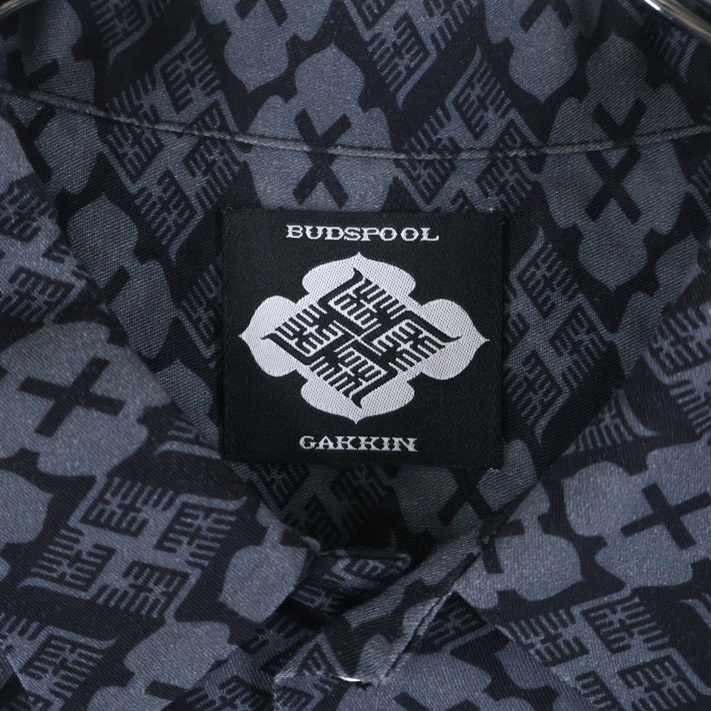 BUDSPOOL(バッズプール) ×GAKKIN 花罰家紋 ORIGINAL L/S SHIRT ガッキン ロゴ レーヨン オリジナル ロングスリーブ 長袖 シャツ グレー