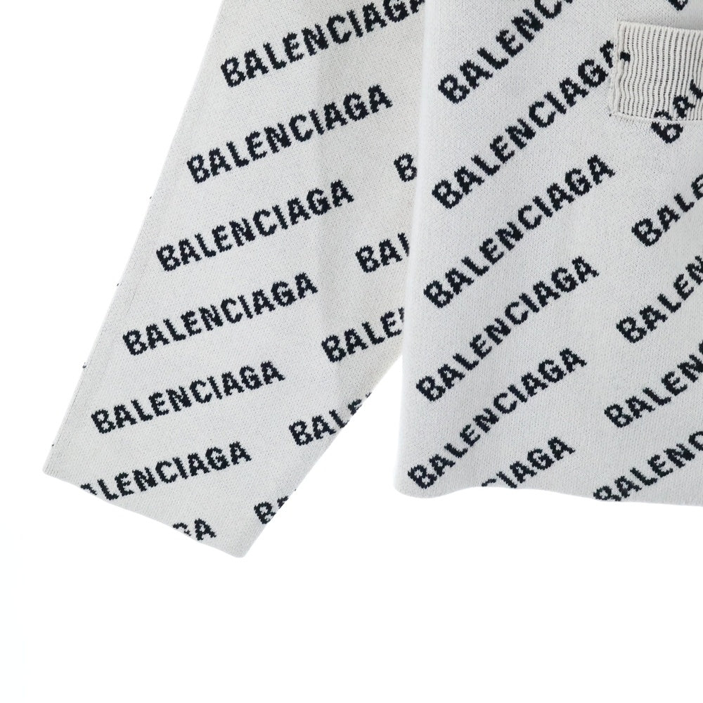 BALENCIAGA(バレンシアガ) Logo Intarsia Wool Cardigan ロゴインターシャ ウール ニット カーディガン ホワイト/ブラック 718899 T3233