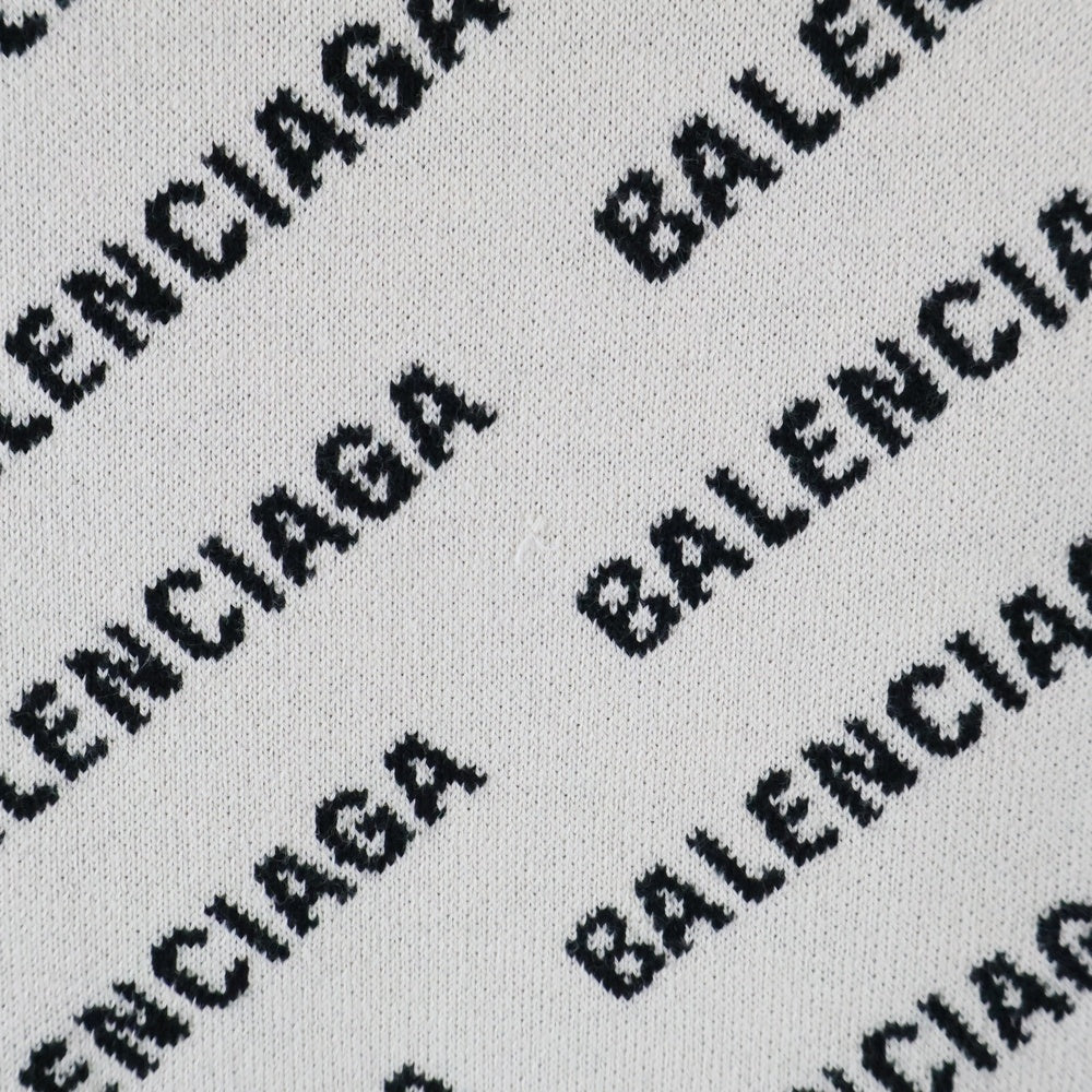 BALENCIAGA(バレンシアガ) Logo Intarsia Wool Cardigan ロゴインターシャ ウール ニット カーディガン ホワイト/ブラック 718899 T3233