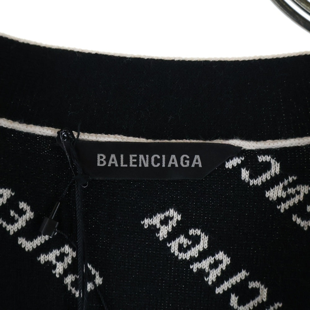BALENCIAGA(バレンシアガ) Logo Intarsia Wool Cardigan ロゴインターシャ ウール ニット カーディガン ホワイト/ブラック 718899 T3233