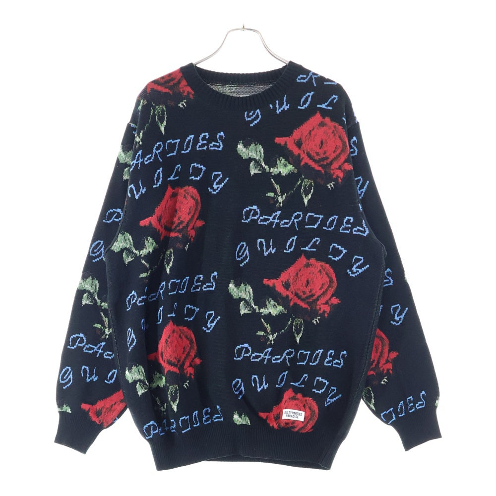 WACKO MARIA(ワコマリア) 22AW JACQUARD SWEATER 総柄 ジャガード ニットスウェット セーター ブラック 22FWE-WMK-KN01