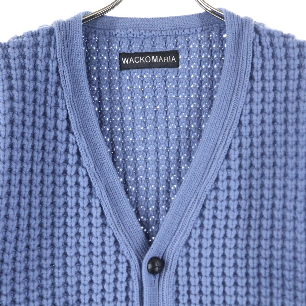 WACKO MARIA(ワコマリア) 24AW WAFFLE KNIT CARDIGAN ワッフルニット カーディガン セーター ブルー 24FW-WMK-KN02