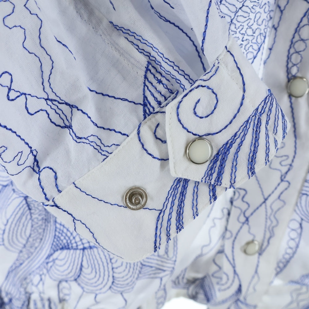 TOGA VIRILIS(トーガ ビリリース) 23SS Cotton Embroidery blouson 総柄 コットン エンブロイダリー ブルゾン ジャケット ホワイト/ブルー TV31-FC304