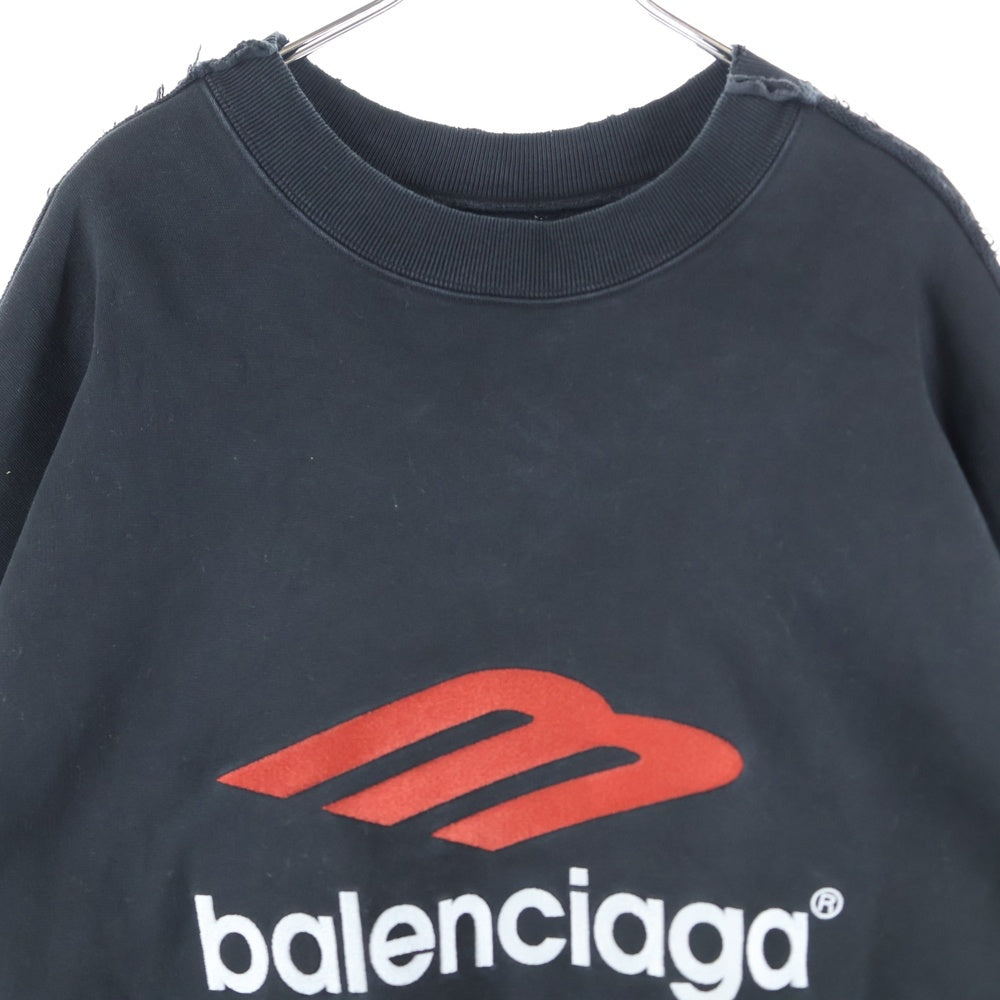 BALENCIAGA(バレンシアガ) 24SS Double Front Crew ダブルフロントダメージ加工クルーネックスウェットトレーナー ブラック 791614 TQVQ7