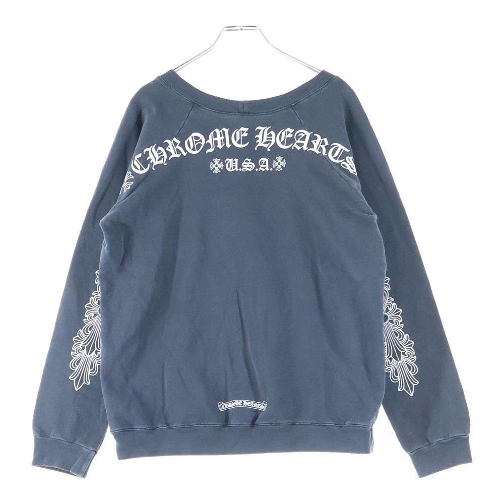 CHROME HEARTS(クロムハーツ) SWTSHRT PLVR バックアーチロゴ 袖フローラル ラグラン スウェット トレーナー グレー