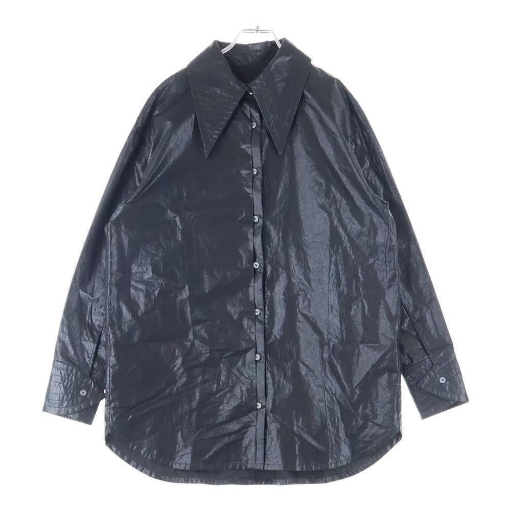 AMERI(アメリ) LONG COLLAR CALENDERING SHIRT ロングカラー カレンダリング 長袖シャツ ブラック レディース 02320461130