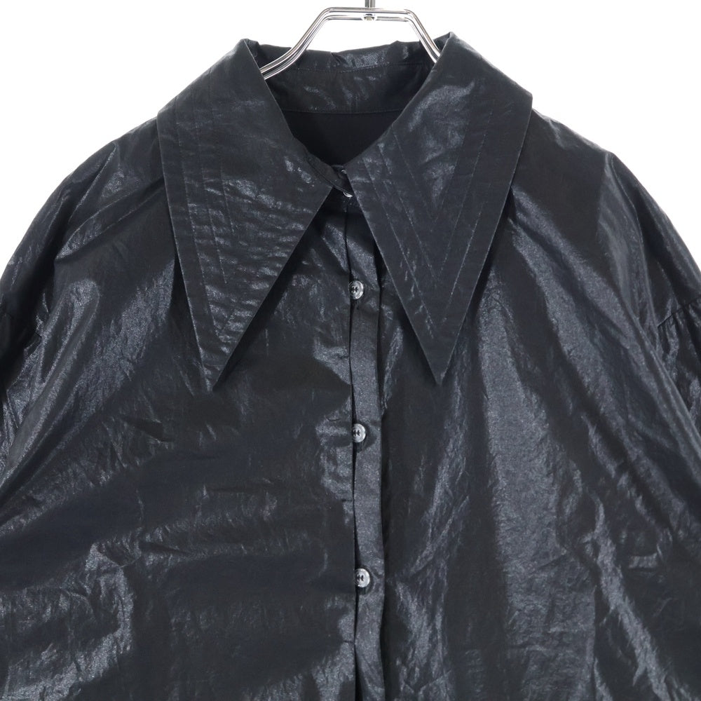 AMERI(アメリ) LONG COLLAR CALENDERING SHIRT ロングカラー カレンダリング 長袖シャツ ブラック レディース 02320461130