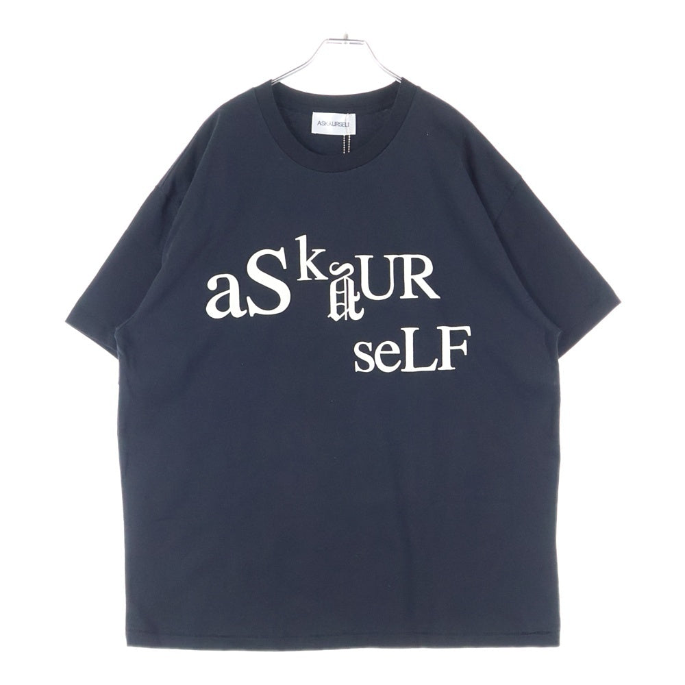 ASKYURSELF(アスクユアセルフ) ロゴプリント オーバーサイズ クルーネック コットン 半袖Tシャツ カットソー ブラック