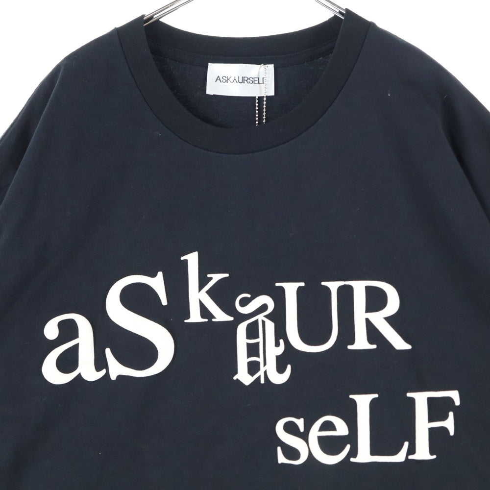 ASKYURSELF(アスクユアセルフ) ロゴプリント オーバーサイズ クルーネック コットン 半袖Tシャツ カットソー ブラック