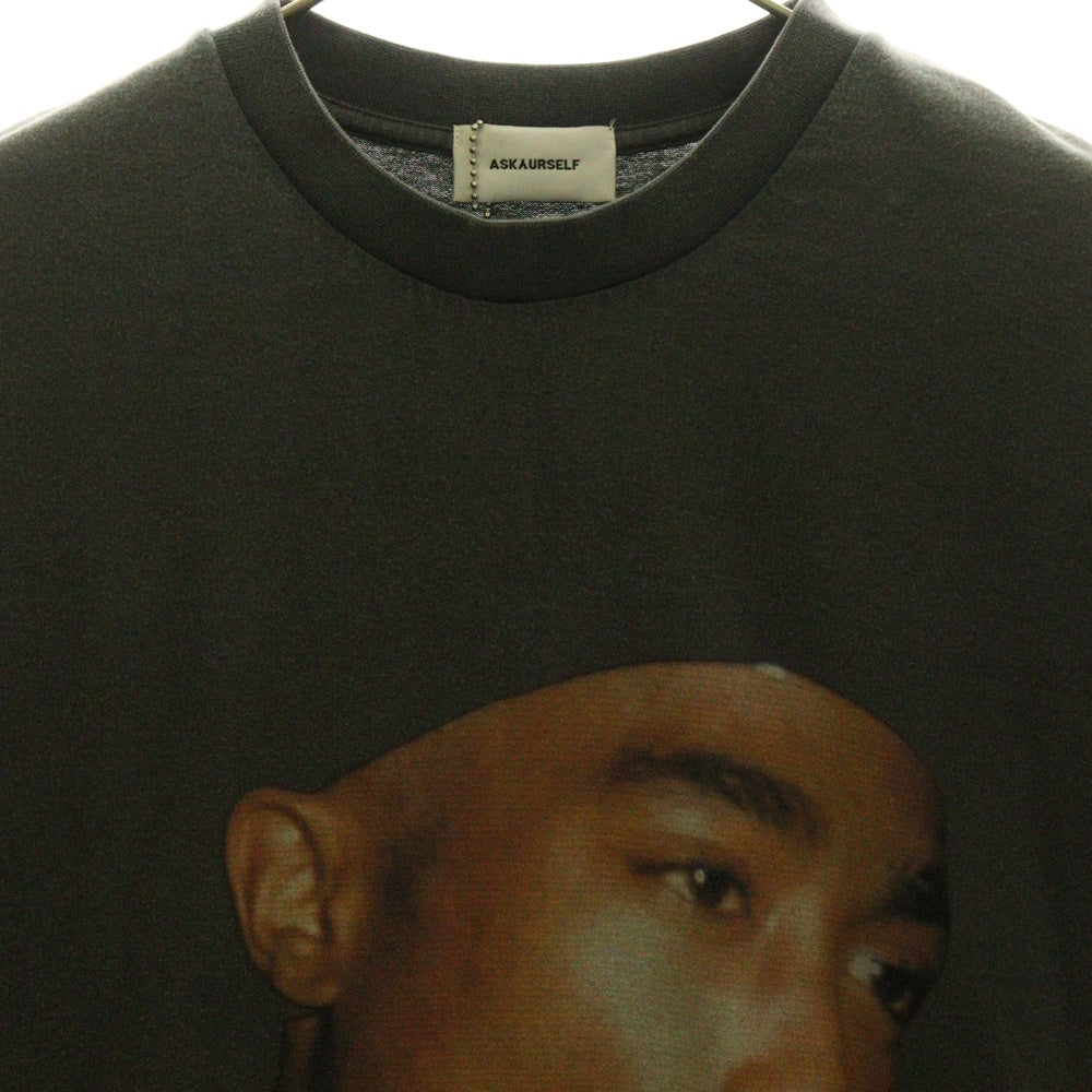 ASKYURSELF(アスクユアセルフ) LEGENDS T フォトプリント クルーネック コットン 半袖Tシャツ グレー