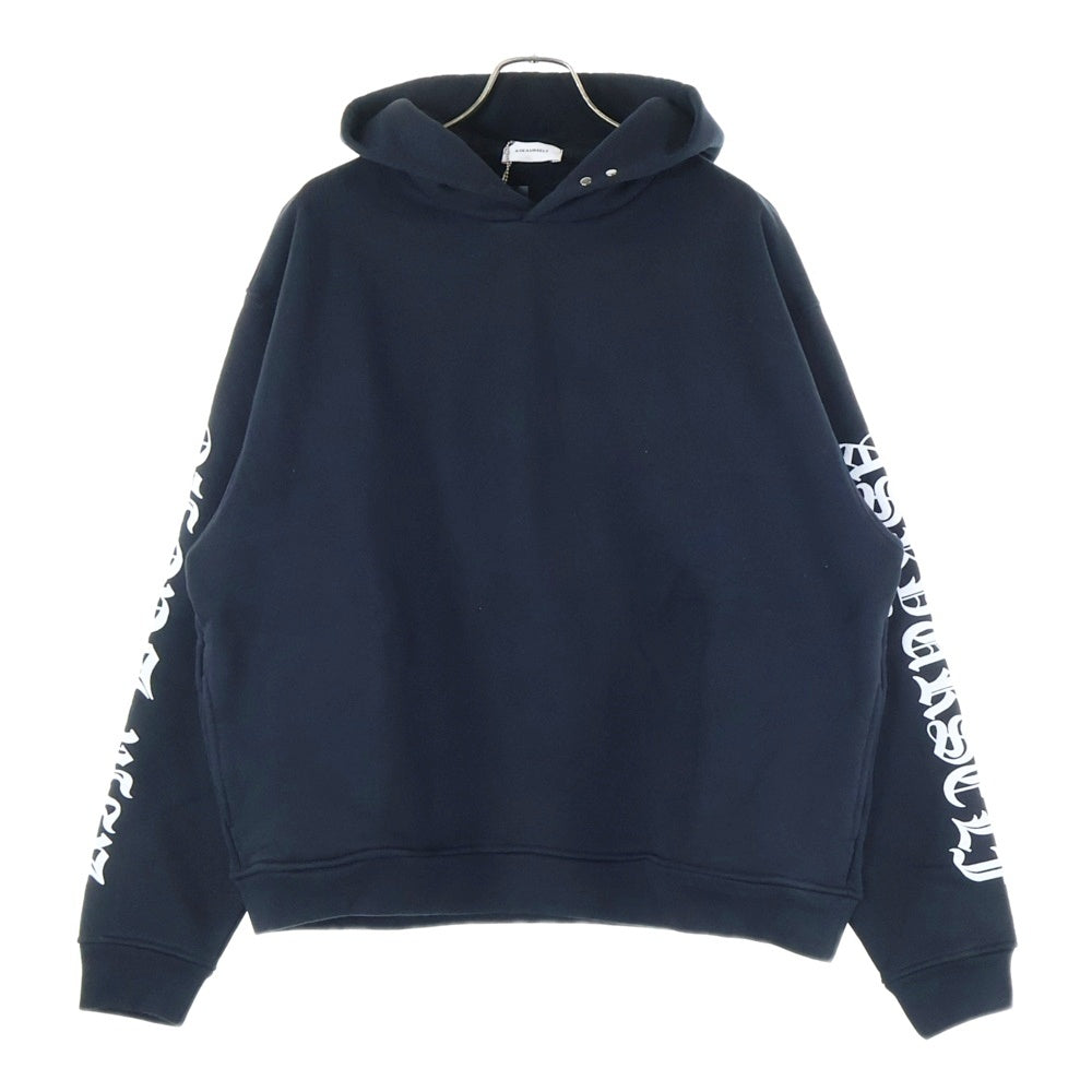 ASKYURSELF(アスクユアセルフ) KIM DUONG GOTH HOODIE アームロゴプリント コットン スウェット オーバーサイズ プルオーバーパーカー ブラック