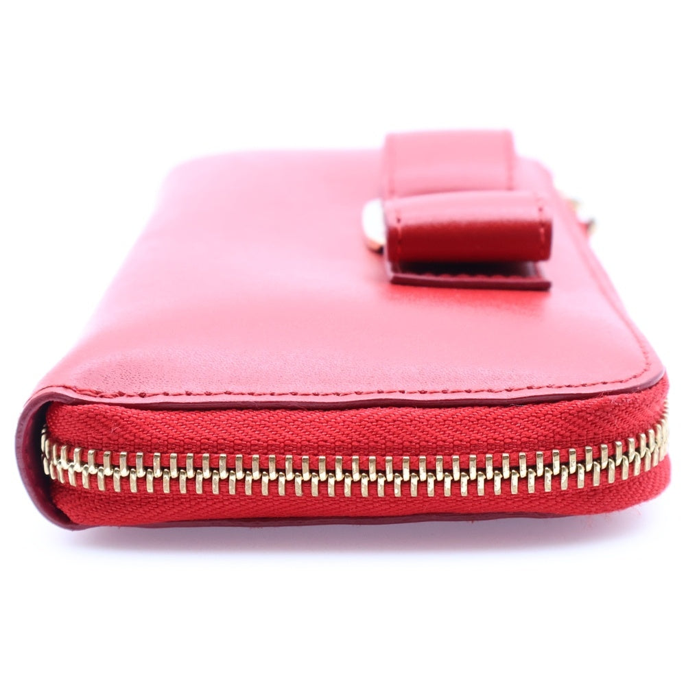FERRAGAMO(フェラガモ) ロゴデザインプレート ヴァラリボン ロングウォレット 長財布 レッド JP-22-D239
