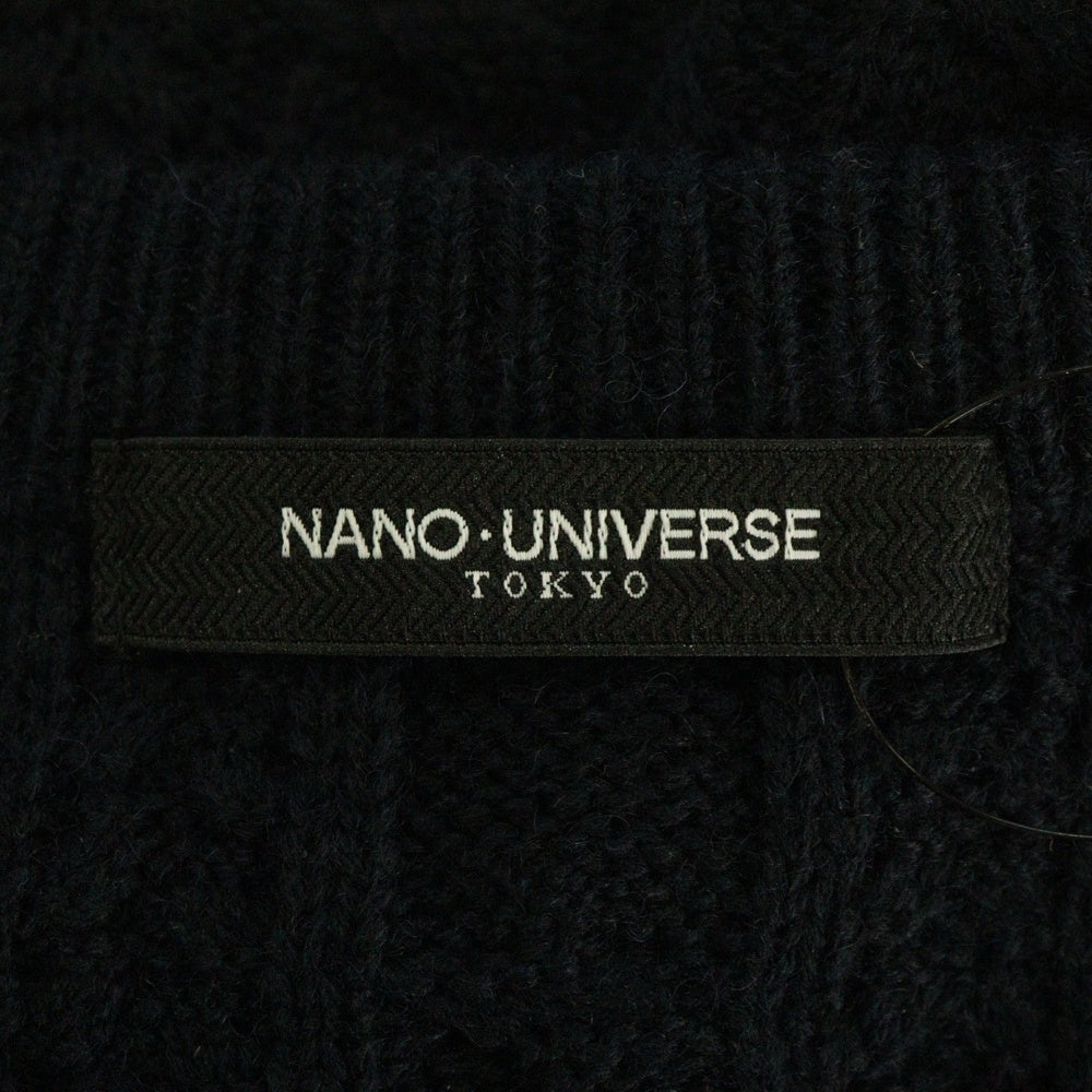 nano universe(ナノユニバース) Vネック ケーブルニット セーター ネイビー