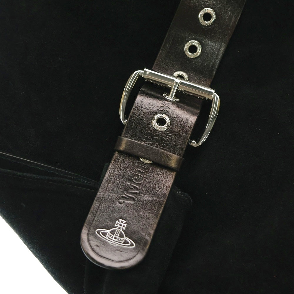 Vivienne Westwood(ヴィヴィアンウエストウッド) VELVET SHOULDER BAG ベルベット レザーベルト ショルダーバッグ ブラック