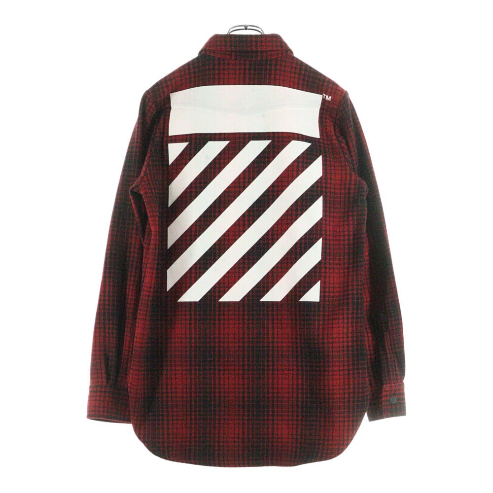 OFF-WHITE オフホワイト バック スプレープリント ウール混 長袖チェックシャツ ジャケット レッド/ホワイト OFF-WHITE(オフホワイト) バック スプレープリント ウール混 長袖