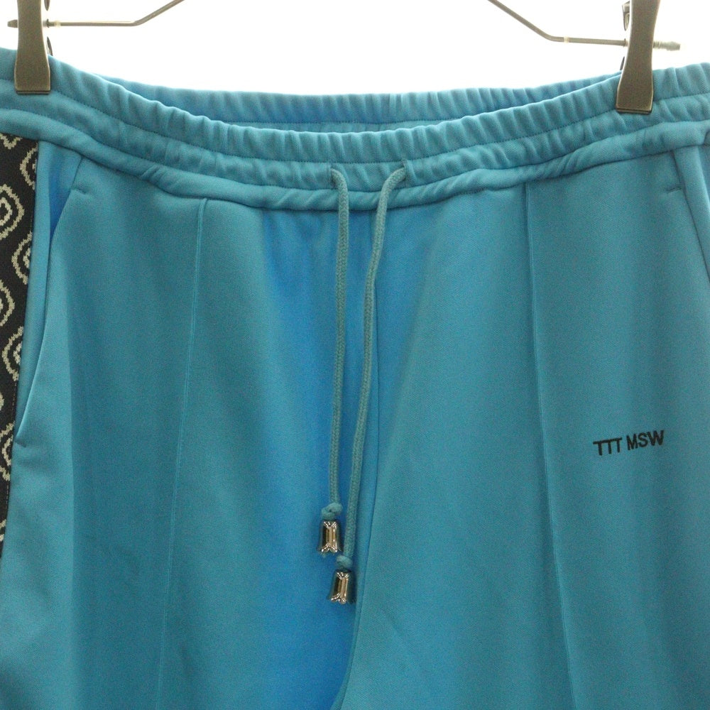 TTT_MSW(ティーモダンストリートウェア) 23SS JERSEY WIDE PANTS ジャージーワイドパンツ サイド総柄ライン トラックパンツ ブルー TTT-2023SS-PT13