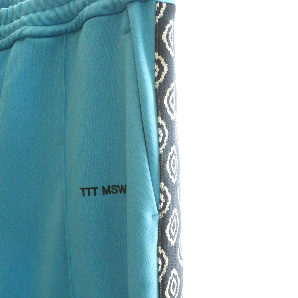 TTT_MSW(ティーモダンストリートウェア) 23SS JERSEY WIDE PANTS ジャージーワイドパンツ サイド総柄ライン トラックパンツ ブルー TTT-2023SS-PT13