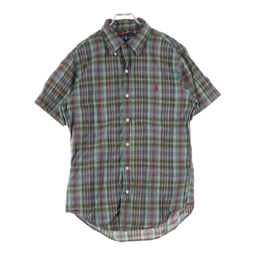 POLO RALPH LAUREN(ポロラルフローレン) CUSTOM FIT スモールポニー刺繍 チェック柄 ボタンダウン 半袖シャツ グリーン