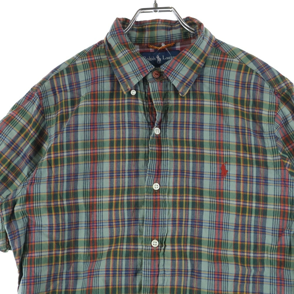 POLO RALPH LAUREN(ポロラルフローレン) CUSTOM FIT スモールポニー刺繍 チェック柄 ボタンダウン 半袖シャツ グリーン