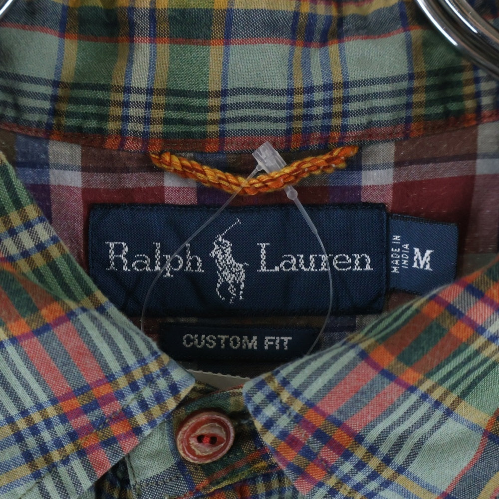 POLO RALPH LAUREN(ポロラルフローレン) CUSTOM FIT スモールポニー刺繍 チェック柄 ボタンダウン 半袖シャツ グリーン