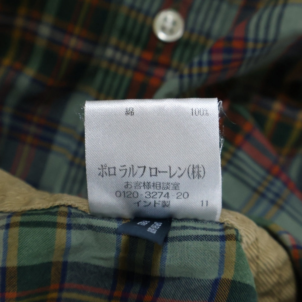 POLO RALPH LAUREN(ポロラルフローレン) CUSTOM FIT スモールポニー刺繍 チェック柄 ボタンダウン 半袖シャツ グリーン