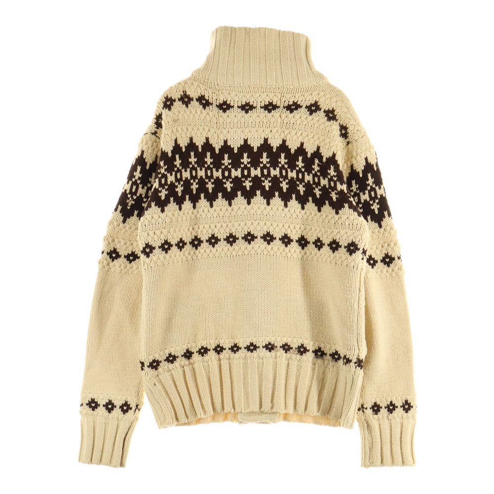 Abercrombie&Fitch(アバクロンビーアンドフィッチ) ノルディック柄 コットンポリニット スタンドカラー カーディガン ベージュ