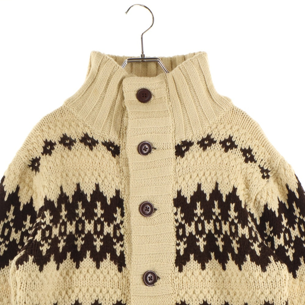 Abercrombie&Fitch(アバクロンビーアンドフィッチ) ノルディック柄 コットンポリニット スタンドカラー カーディガン ベージュ