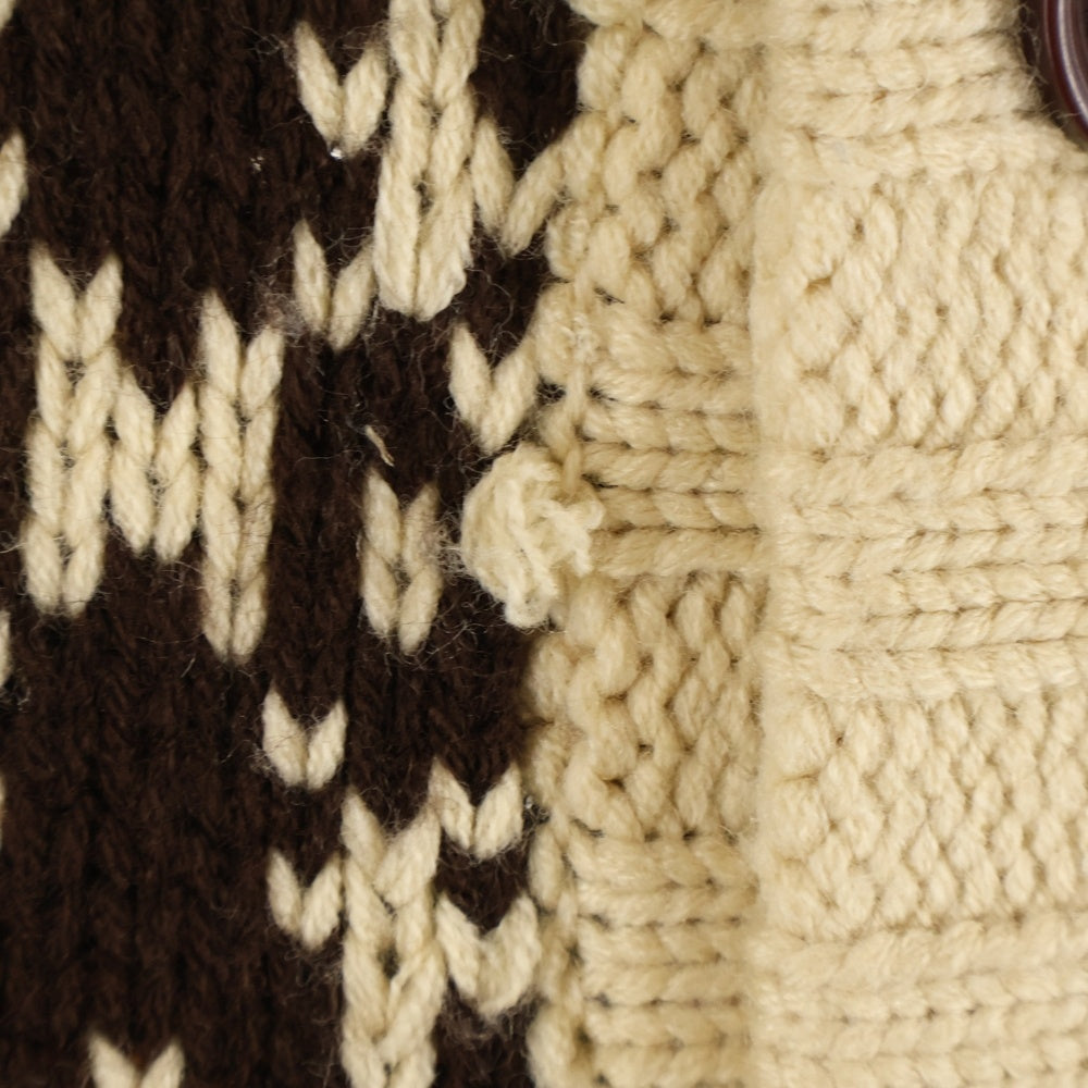 Abercrombie&Fitch(アバクロンビーアンドフィッチ) ノルディック柄 コットンポリニット スタンドカラー カーディガン ベージュ