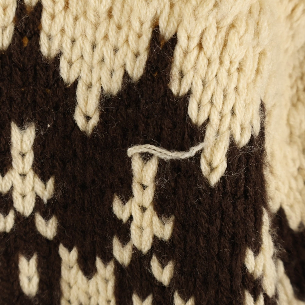 Abercrombie&Fitch(アバクロンビーアンドフィッチ) ノルディック柄 コットンポリニット スタンドカラー カーディガン ベージュ